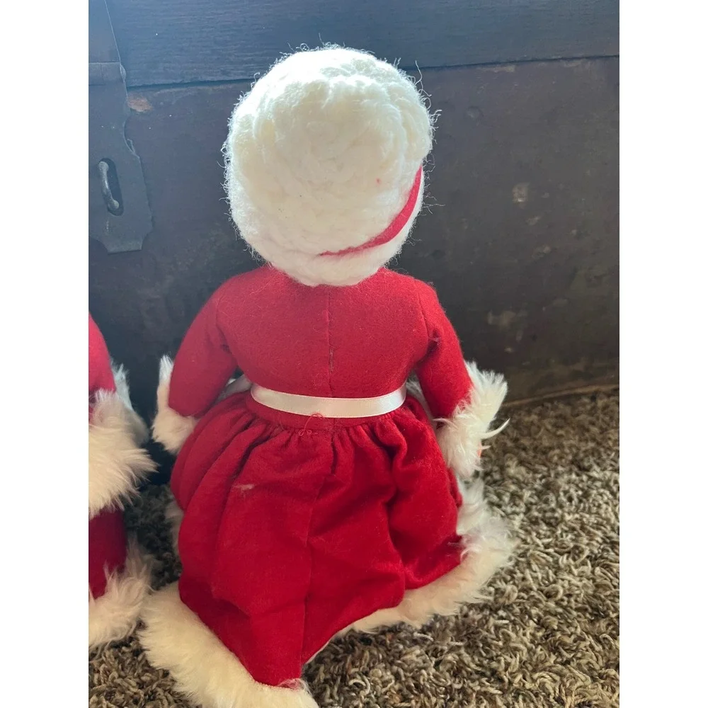 Vintage Santa and Mrs Claus Christmas Figurines Mid Century Rubber Face Set 11in